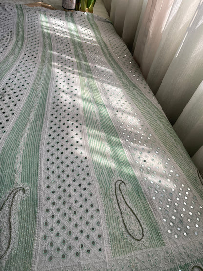 White Anarkali Chikankari Swarovski Suit Set