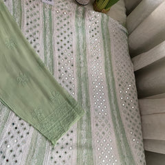 White Anarkali Chikankari Swarovski Suit Set
