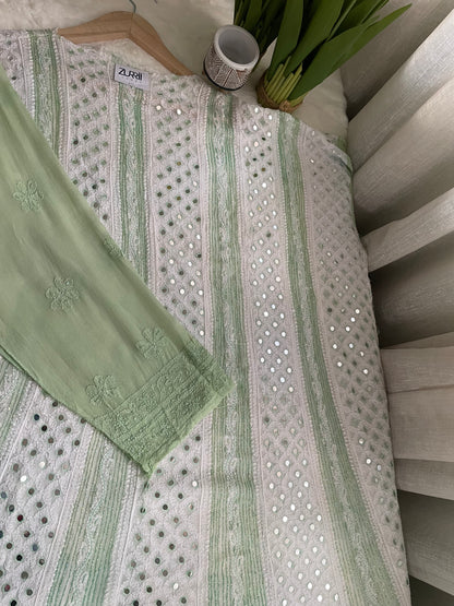 White Anarkali Chikankari Swarovski Suit Set