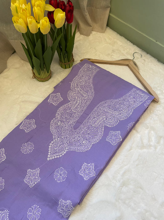 Purple Cotton Chikankari Unstitched Suit Set