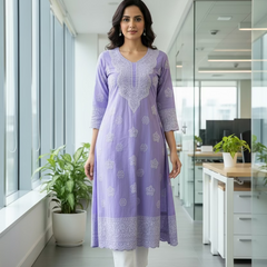 Purple Cotton Chikankari Unstitched Suit Set