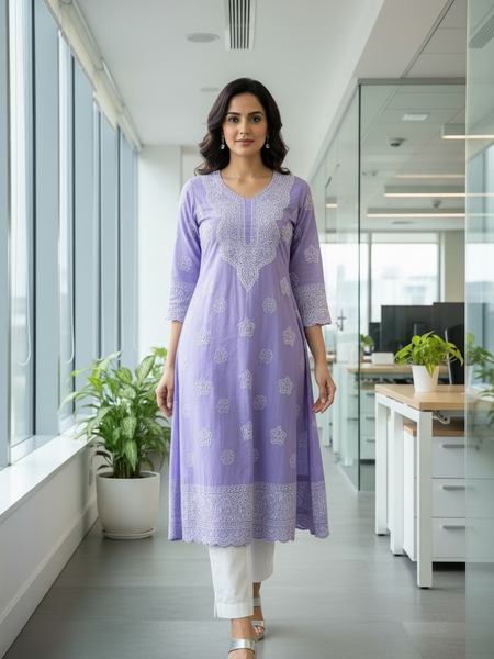 Purple Cotton Chikankari Unstitched Suit Set