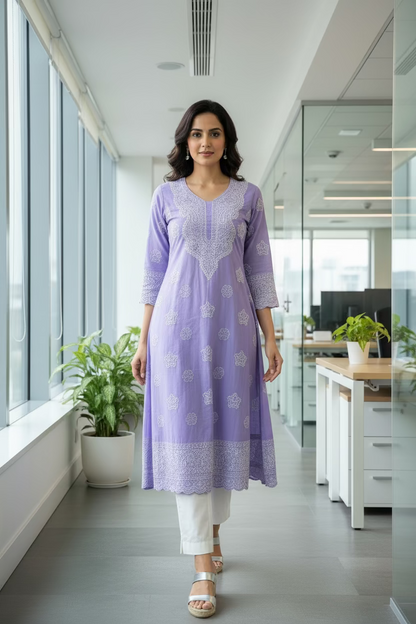 Purple Cotton Chikankari Unstitched Suit Set