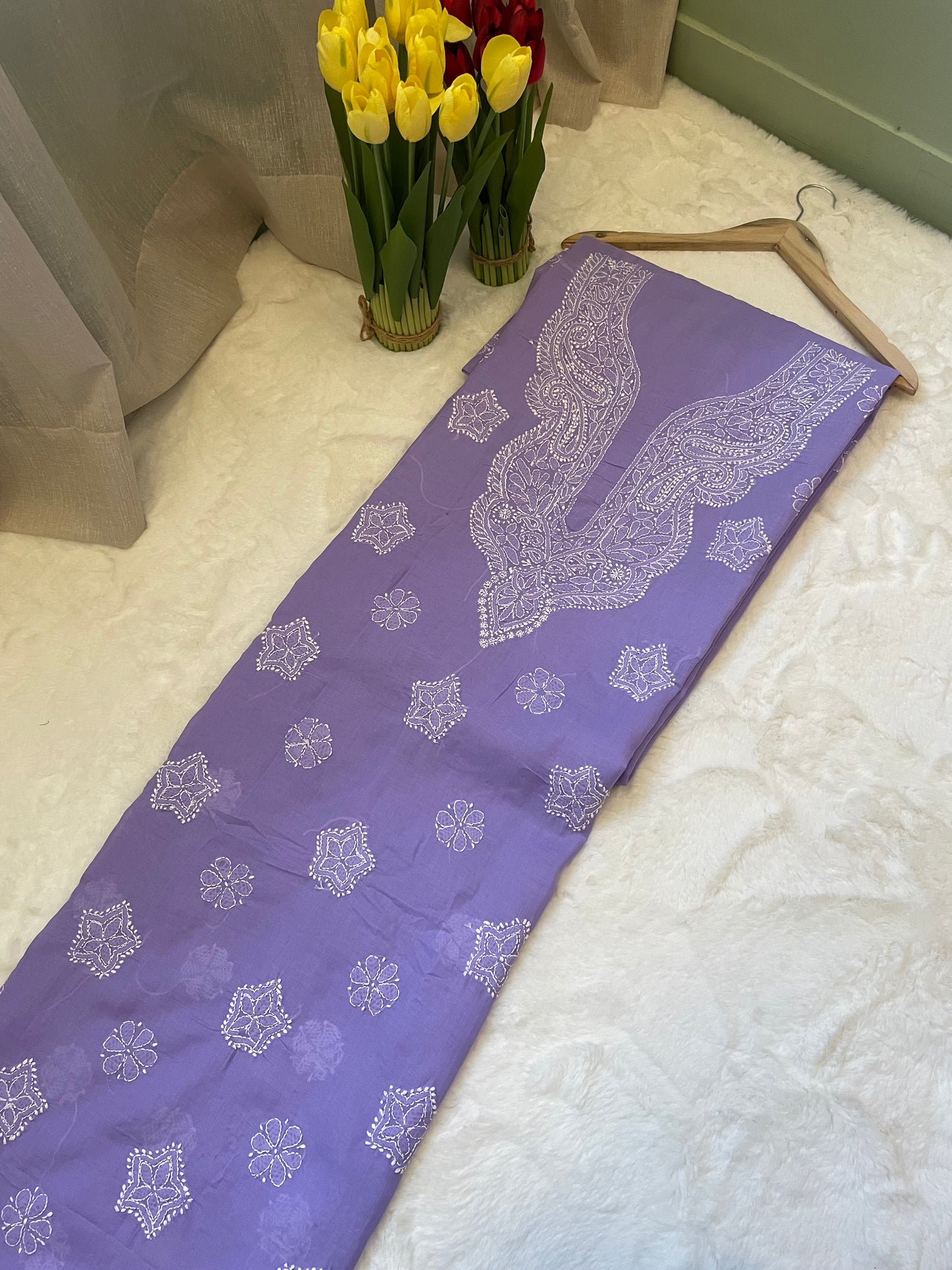 Purple Cotton Chikankari Unstitched Suit Set