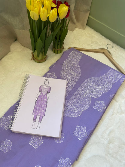 Purple Cotton Chikankari Unstitched Suit Set