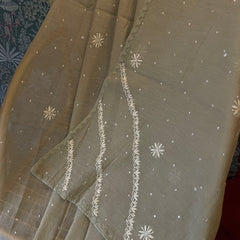 Pantone Tender Green Tissue Semistitched Chikankari Suit Set