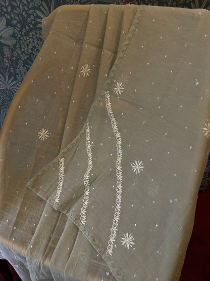 Pantone Tender Green Tissue Semistitched Chikankari Suit Set