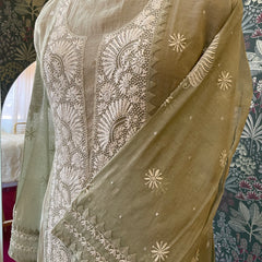 Pantone Tender Green Tissue Semistitched Chikankari Suit Set