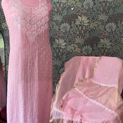 Pink Pearl Chikankari Work Unstitched Suit Set