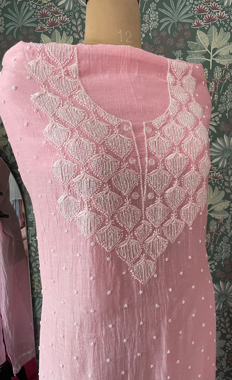 Pink Pearl Chikankari Work Unstitched Suit Set