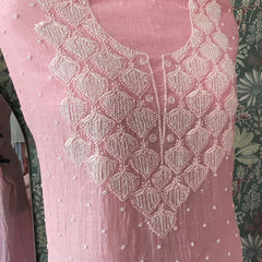 Pink Pearl Chikankari Work Unstitched Suit Set