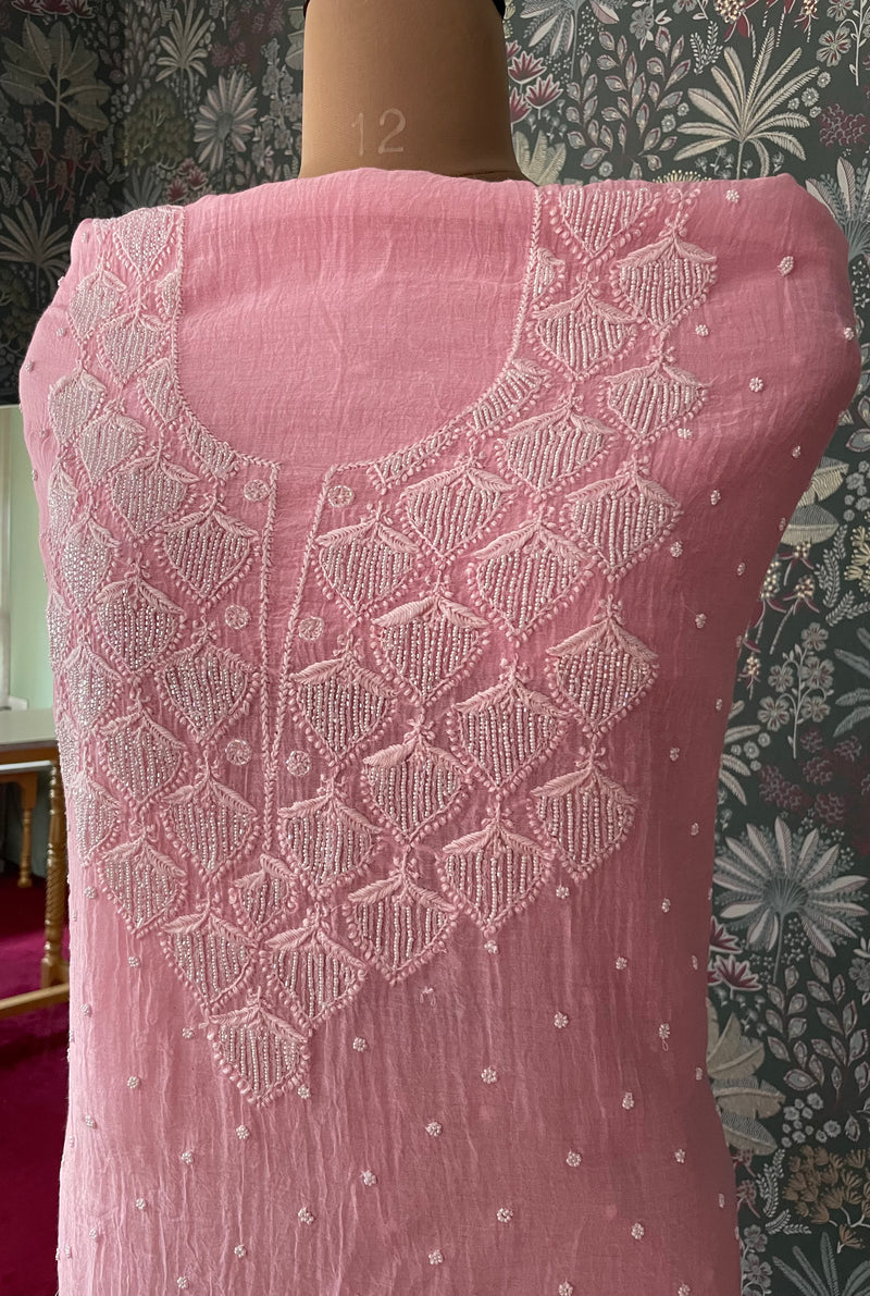 Pink Pearl Chikankari Work Unstitched Suit Set