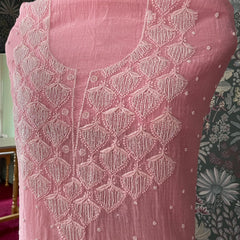 Pink Pearl Chikankari Work Unstitched Suit Set