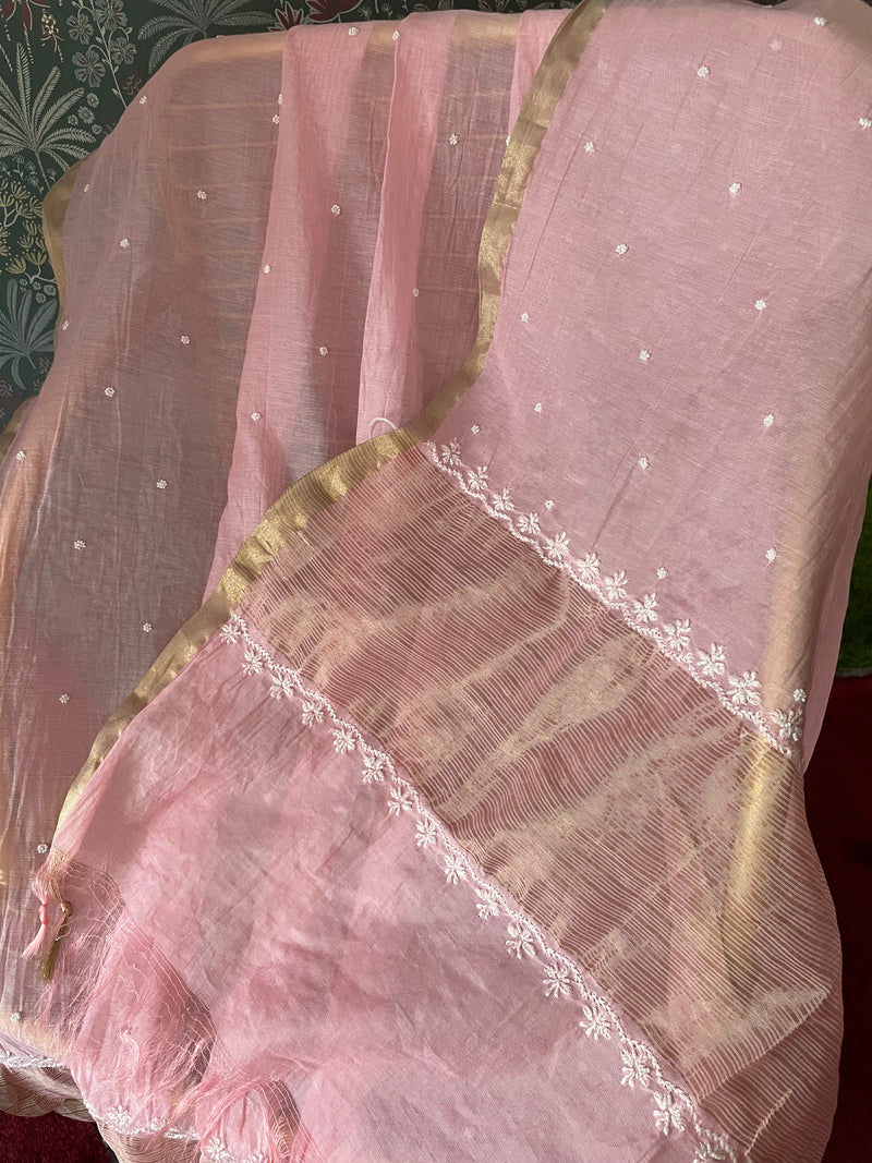 Pink Pearl Chikankari Work Unstitched Suit Set