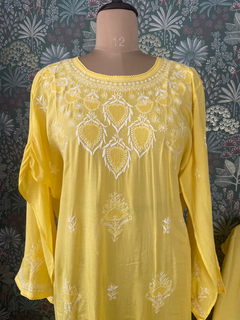 Pantone Yellow Balloon Pure Cotton Semistitched Suit Set