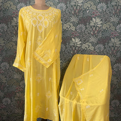 Pantone Yellow Balloon Pure Cotton Semistitched Suit Set