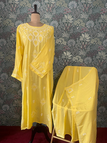 Pantone Yellow Balloon Pure Cotton Semistitched Suit Set