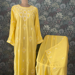 Pantone Yellow Balloon Pure Cotton Semistitched Suit Set