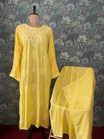 Pantone Yellow Balloon Pure Cotton Semistitched Suit Set