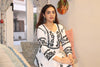 White Modal Long Kurti With Black Embroidery.