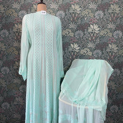 Pantone Aruba Blue Semistitched Anarkali Suit Set