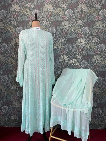Pantone Aruba Blue Semistitched Anarkali Suit Set