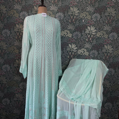 Pantone Aruba Blue Semistitched Anarkali Suit Set