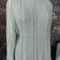 Pantone Aruba Blue Semistitched Anarkali Suit Set