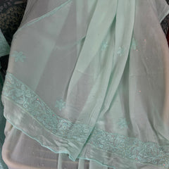 Pantone Aruba Blue Semistitched Anarkali Suit Set
