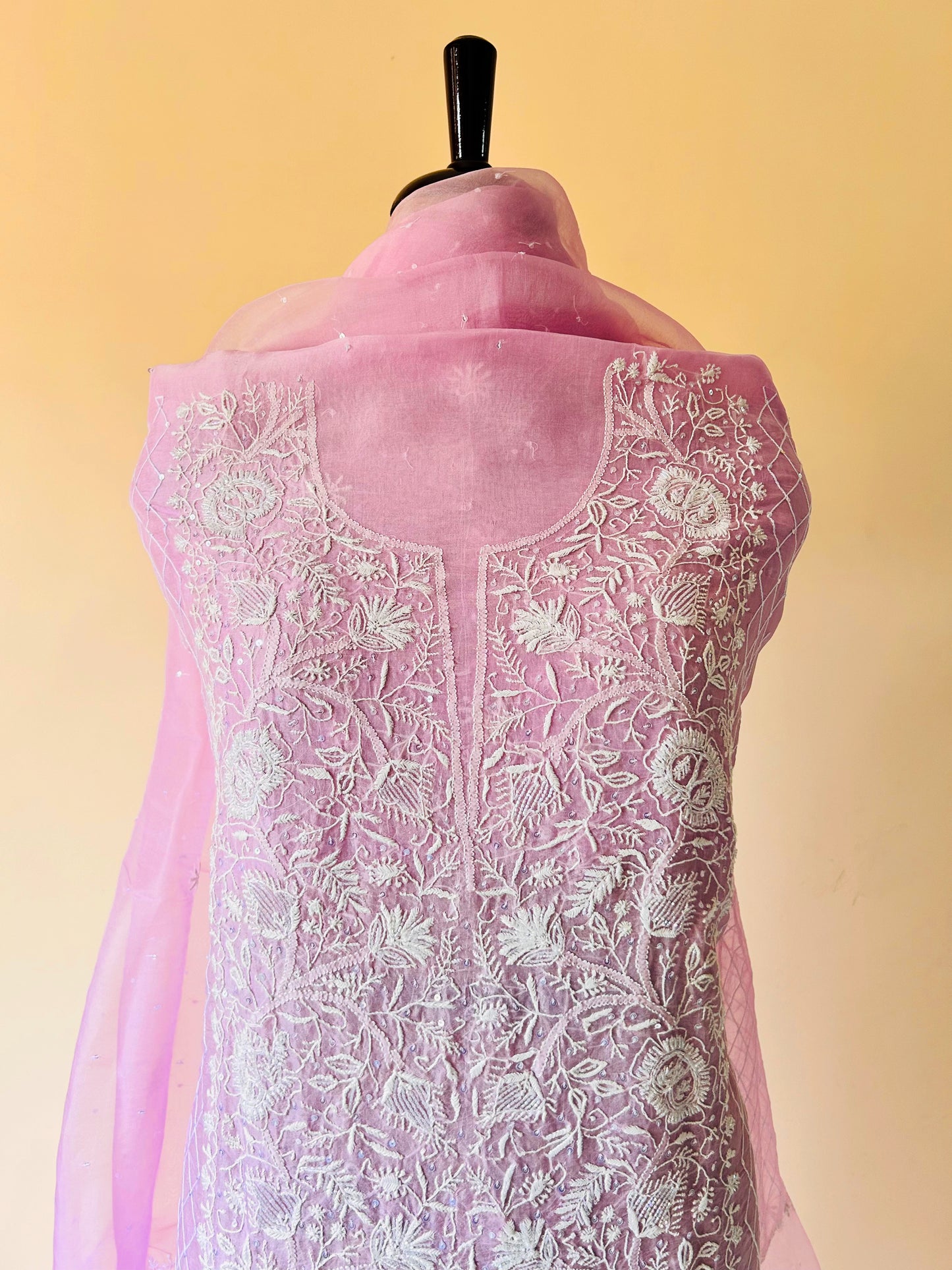 Pink Organza Unstitched Suit