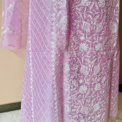 Pink Organza Chikankari Unstitched Suit