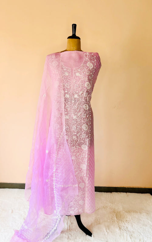 Pink Organza Unstitched Suit