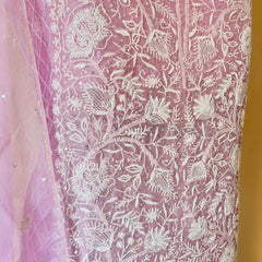 Pink Organza Chikankari Unstitched Suit