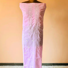 Pink Kota Chikankari Unstitched Kurta with Pearl Work