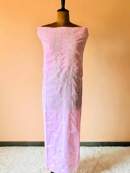 Pink Kota Chikankari Unstitched Kurta with Pearl Work