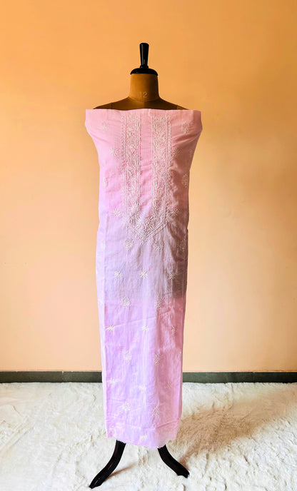 Pink Kota Chikankari Unstitched Kurta with Pearl Work