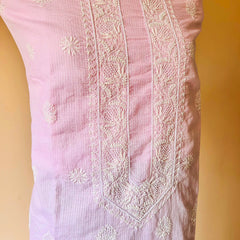 Pink Kota Chikankari Unstitched Kurta with Pearl Work