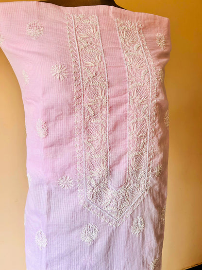 Pink Kota Chikankari Unstitched Kurta with Pearl Work