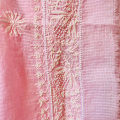 Pink Kota Chikankari Unstitched Kurta with Pearl Work