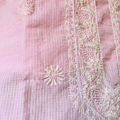 Pink Kota Chikankari Unstitched Kurta with Pearl Work