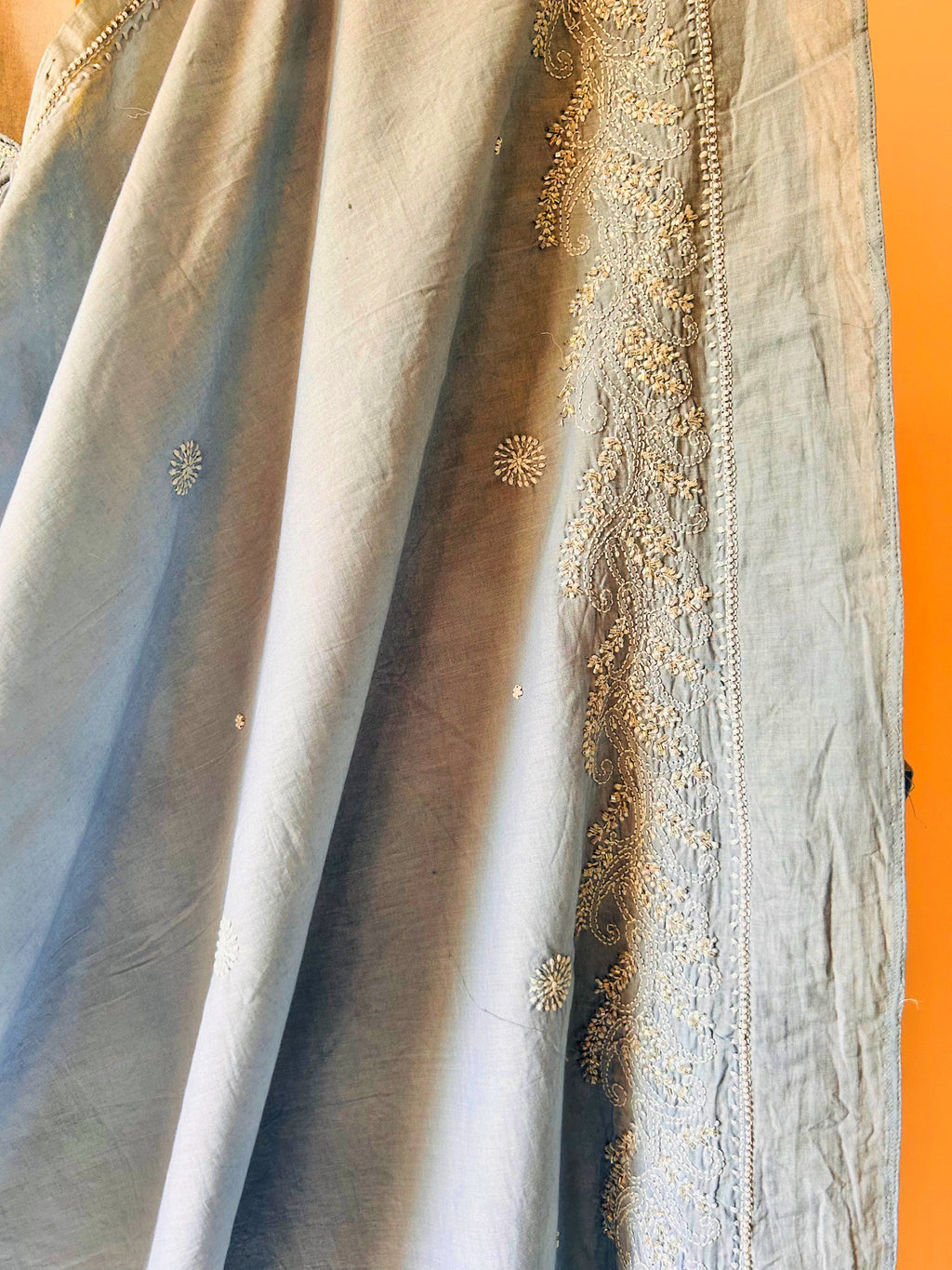 Pure Cotton Grey Set With Swarovski Chikankari Work
