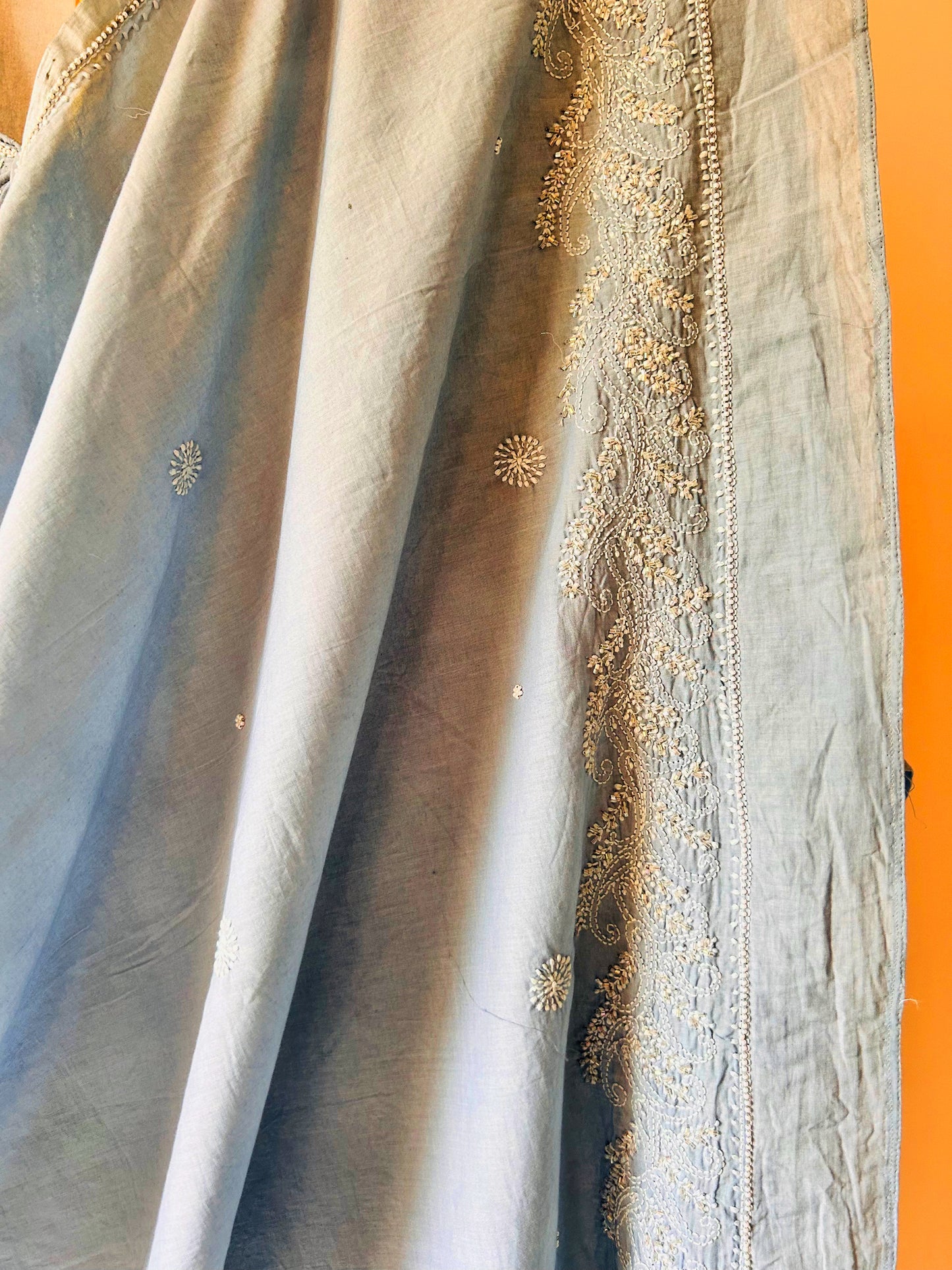 Pure Cotton Grey Set With Swarovski Chikankari Work