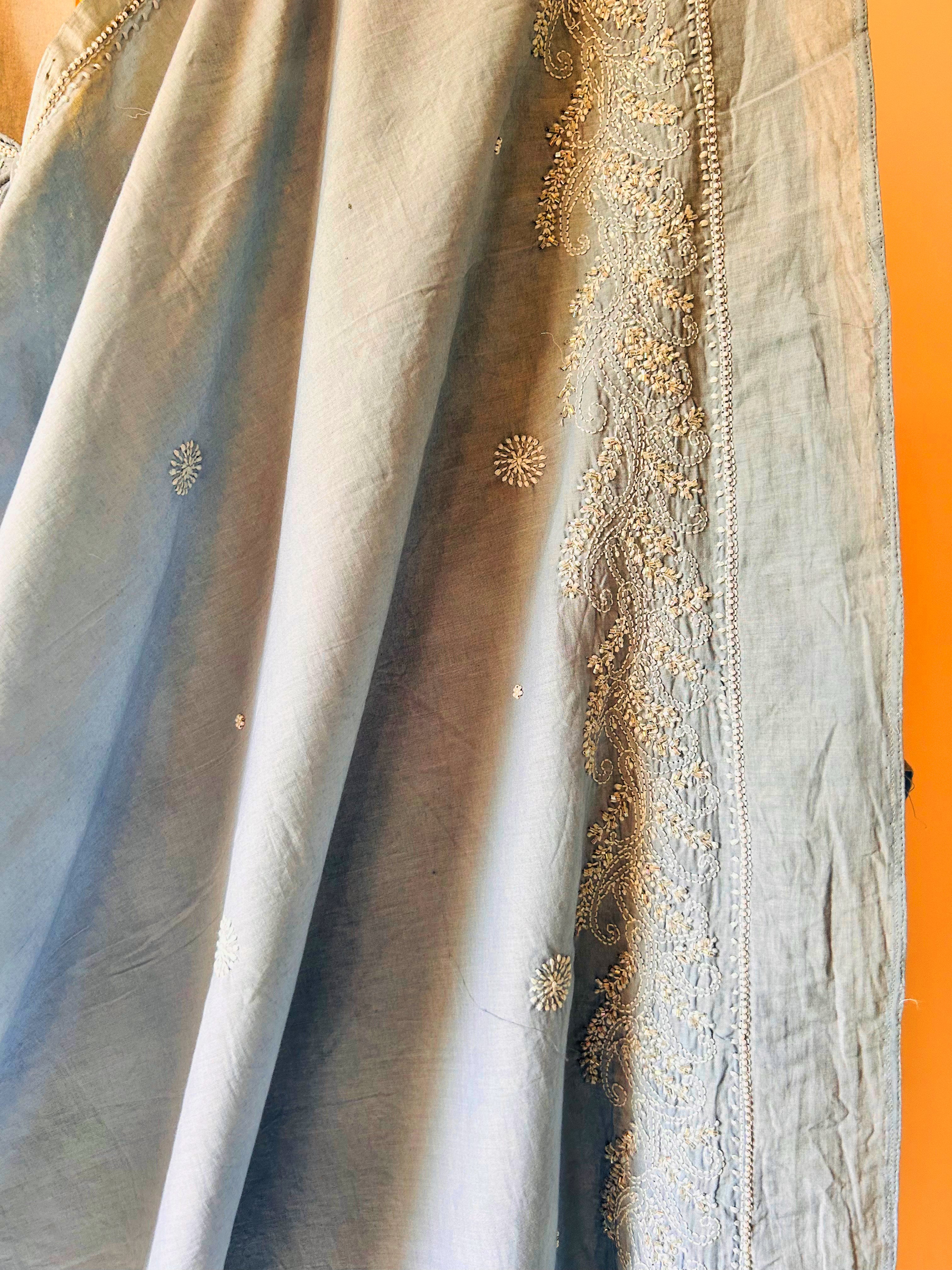 Pure Cotton Grey Set With Swarovski Chikankari Work