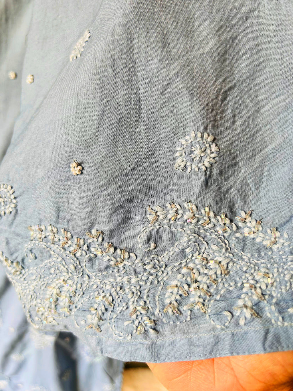 Pure Cotton Grey Set With Swarovski Chikankari Work