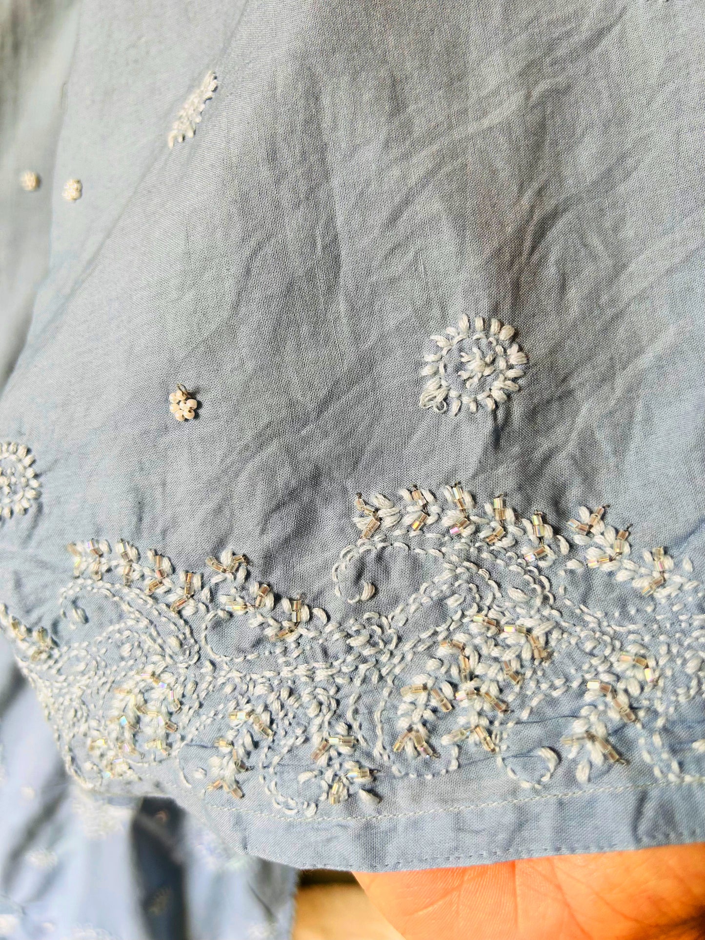 Pure Cotton Grey Set With Swarovski Chikankari Work