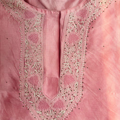 Quartz Pink Chanderi Semistitched Chikankari Suit Set