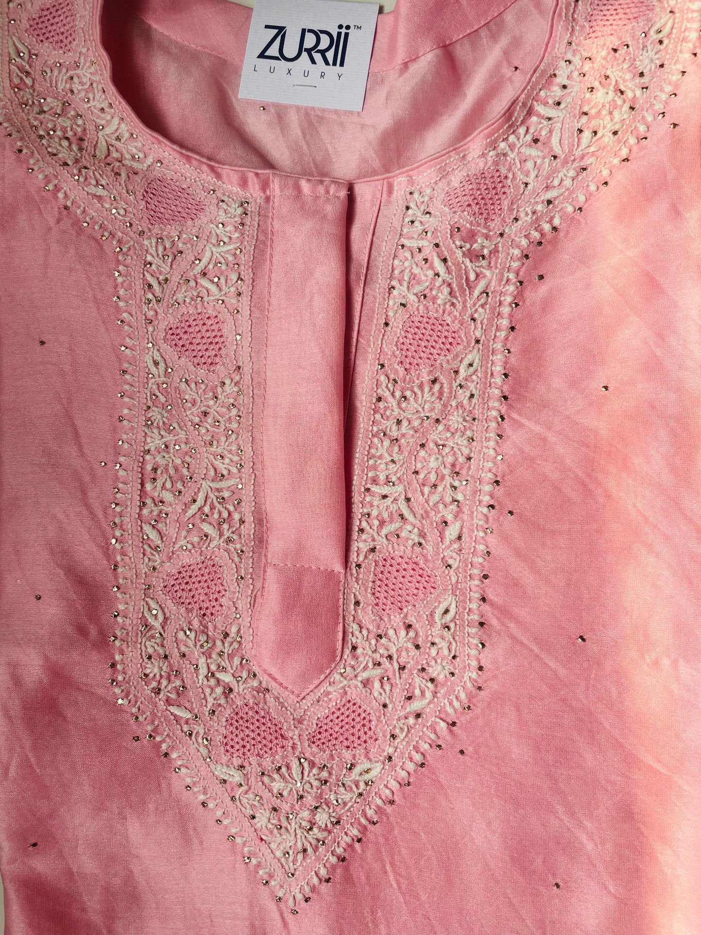 Pantone Quartz Pink Chanderi Chikankari Suit Set