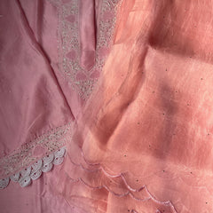 Quartz Pink Chanderi Semistitched Chikankari Suit Set