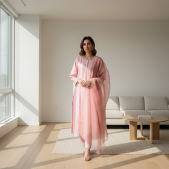 Quartz Pink Chanderi Semistitched Chikankari Suit Set