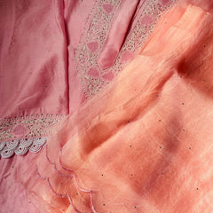 Quartz Pink Chanderi Semistitched Chikankari Suit Set
